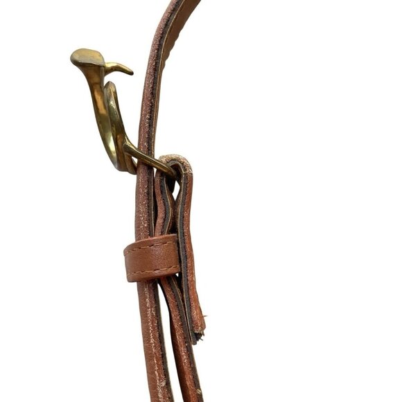 VTG 80s Leather French Hunting Horn Belt Brown Women’s 12 Classic Academia - Picture 5 of 8